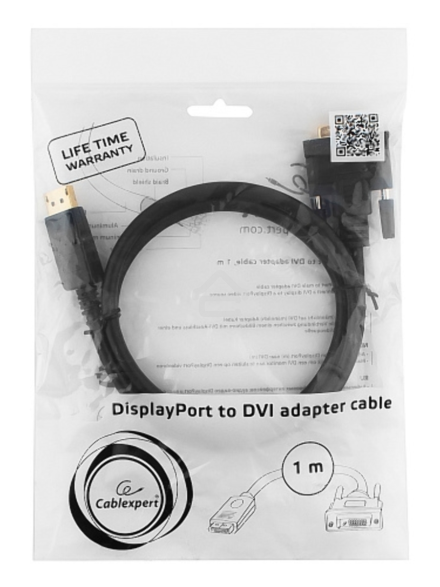 Кабель DisplayPort-DVI Gembird/Cablexpert 1м, 20M/19M, черный, экран, пакет(CC-DPM-DVIM-1M)