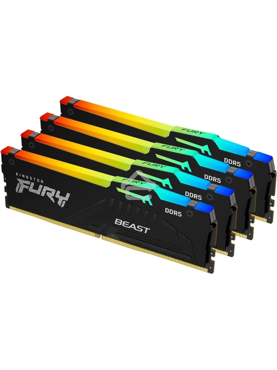 Оперативная память Kingston Fury Beast, DDR5, 64GB (4x16GB), 5200MHz, CL40, DIMM, с радиаторами, RGB, черный