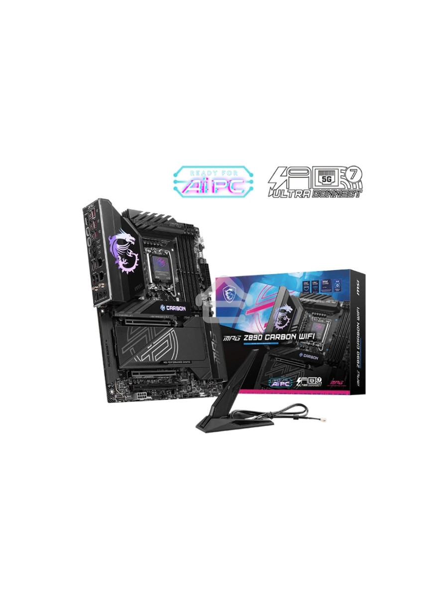 Материнская плата MSI MPG Z890 CARBON WIFI, LGA 1851, Intel Z890, 4xDDR5, 4xSATA, 5xM.2, 1xPCI-E 5.0 x16, 1xPCI-E 5.0 x8, 1xPCI-E 4.0 x4, 1xHDMI, 2xUSB-C Thunderbolt 4, 1xUSB-C 3.2 Gen 2, 10xUSB-A 3.2 Gen 2, 2x 5Gb LAN, 2x3.5 мм, 7.1, ATX