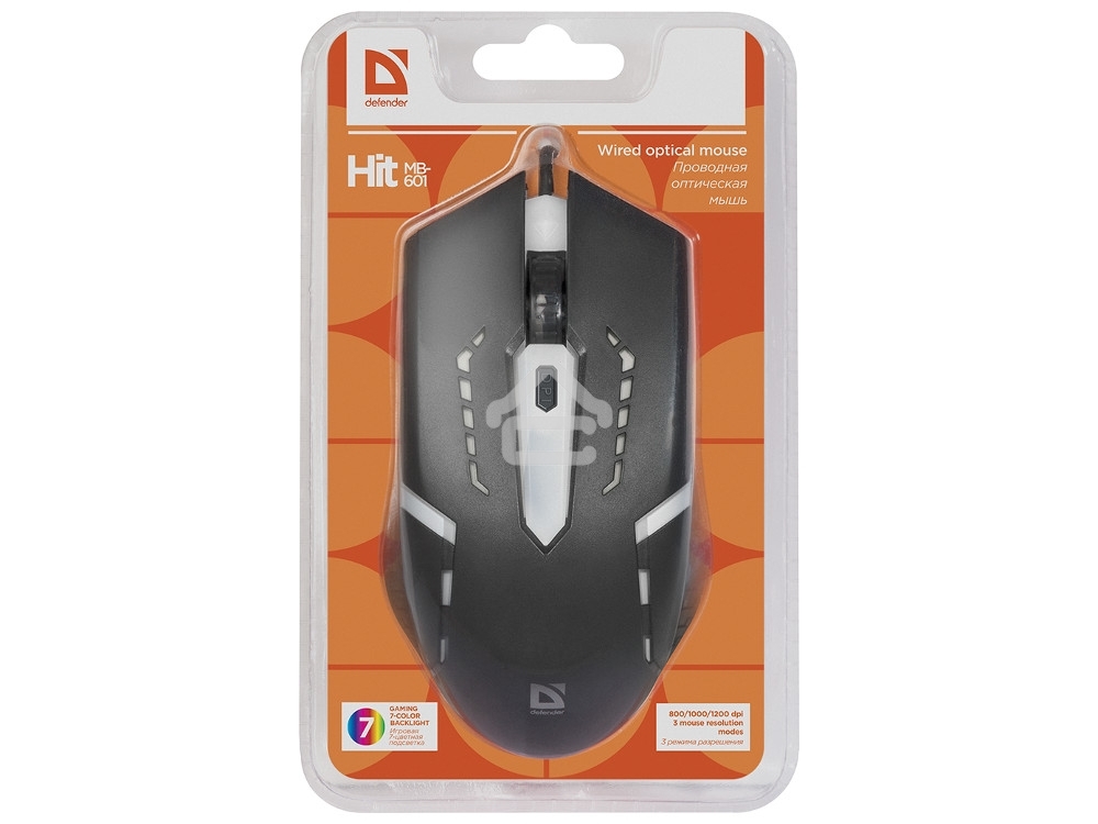 Мышь проводная Defender Hit MB-601 черный, 1200 dpi, USB, кнопки - 4
