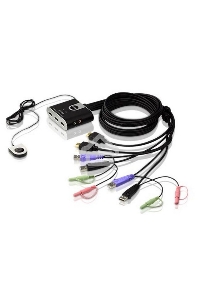 Переключатель KVM ATEN (CS692-AT) KVM+Audio,  1 user USB+HDMI =>  2 cpu USB+HDMI, со встр.шнурами USB+Audio 2x1.2м., 1920x1200, настол., исп.стандарт.