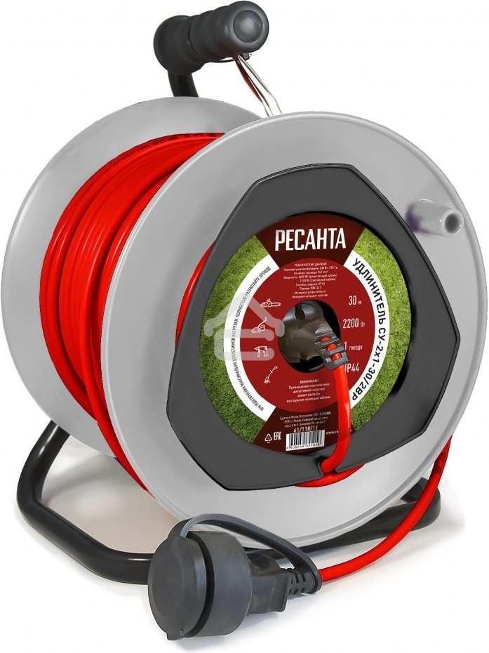 Удлинитель силовой Ресанта СУ-2х1-30/2ВР (61/118/11) 2x1.0 кв.мм 4 розет. 40 м ПВС катушка оранжевый