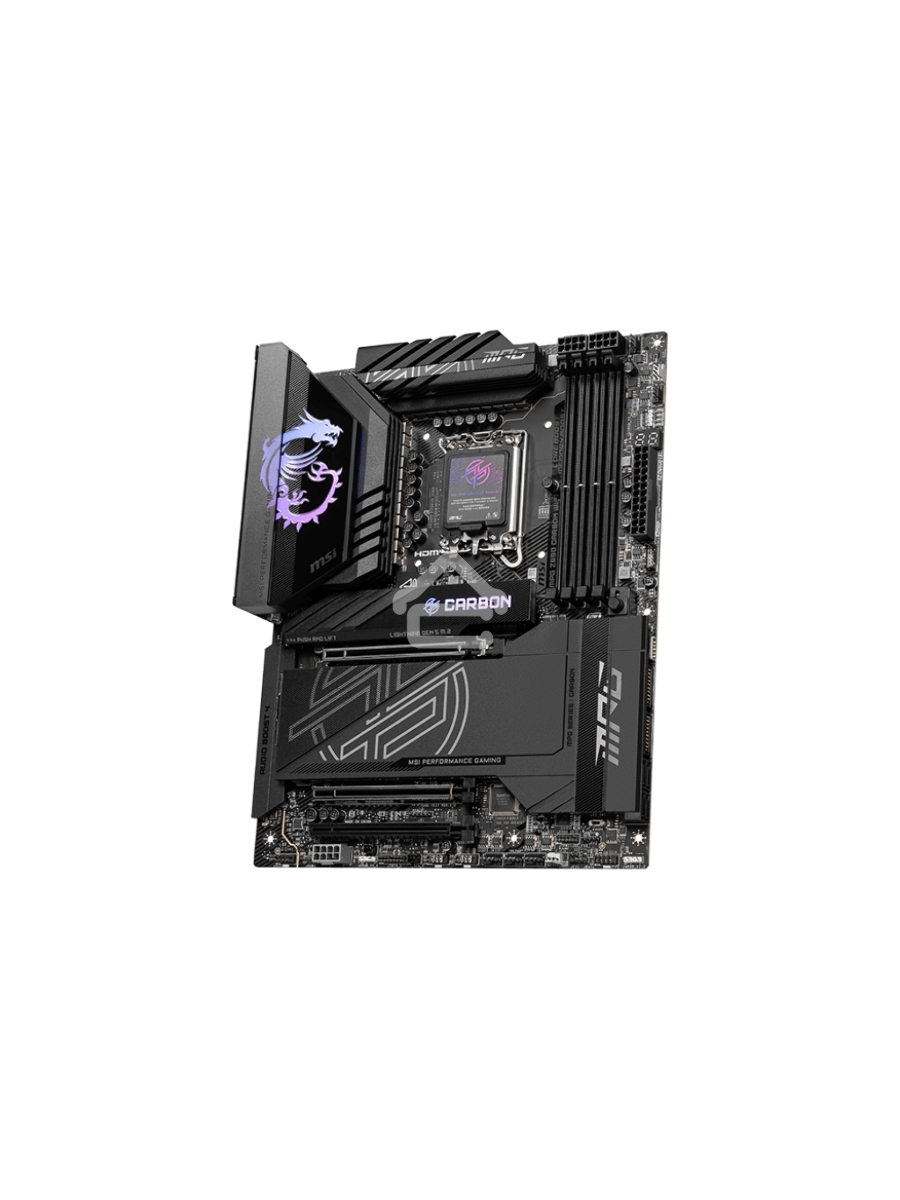 Материнская плата MSI MPG Z890 CARBON WIFI, LGA 1851, Intel Z890, 4xDDR5, 4xSATA, 5xM.2, 1xPCI-E 5.0 x16, 1xPCI-E 5.0 x8, 1xPCI-E 4.0 x4, 1xHDMI, 2xUSB-C Thunderbolt 4, 1xUSB-C 3.2 Gen 2, 10xUSB-A 3.2 Gen 2, 2x 5Gb LAN, 2x3.5 мм, 7.1, ATX