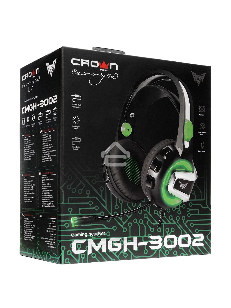 Гарнитура игровая Crown CMGH-3002 черный/зеленый