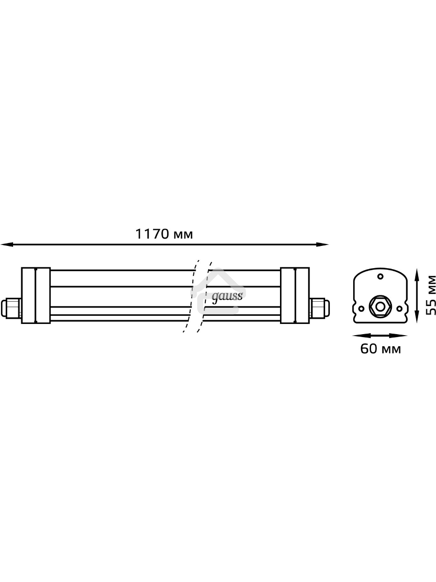 Св-к светодиодный Gauss IP65 1170*60*55мм 36Вт 2500lm 6500К линейн. мат. с возм. соед. в линию 843425336 Gauss
