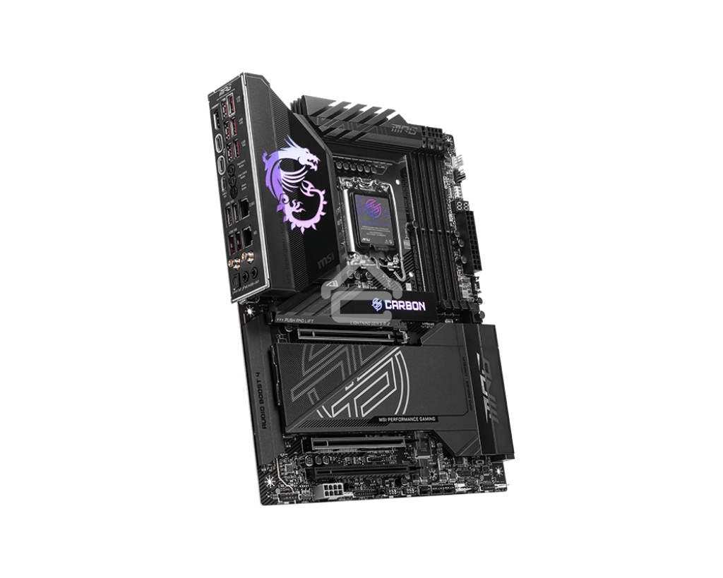 Материнская плата MSI MPG Z890 CARBON WIFI, LGA 1851, Intel Z890, 4xDDR5, 4xSATA, 5xM.2, 1xPCI-E 5.0 x16, 1xPCI-E 5.0 x8, 1xPCI-E 4.0 x4, 1xHDMI, 2xUSB-C Thunderbolt 4, 1xUSB-C 3.2 Gen 2, 10xUSB-A 3.2 Gen 2, 2x 5Gb LAN, 2x3.5 мм, 7.1, ATX