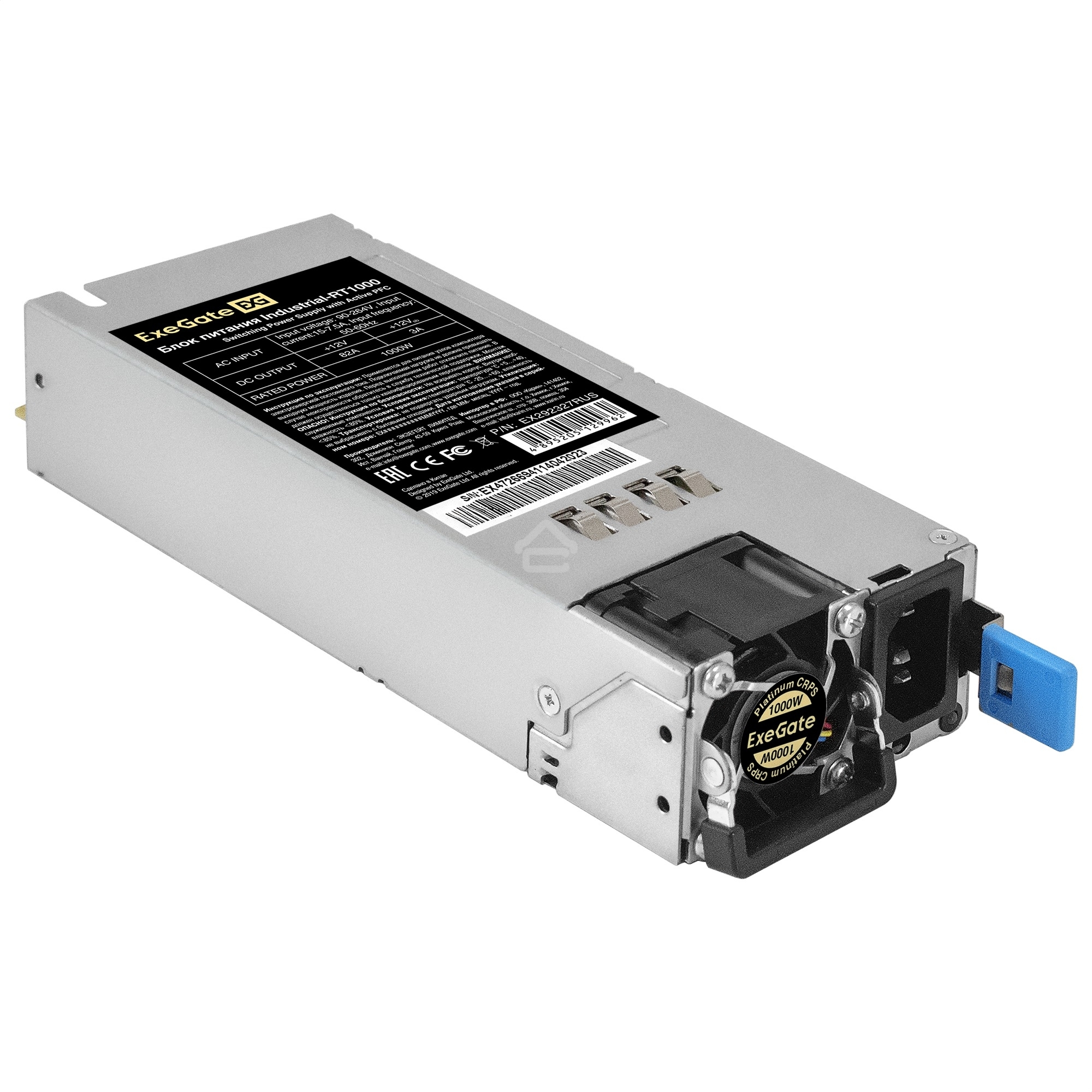 Блок питания серверный (модуль к RTS1000 Redundant) 1000W ExeGate Industrial-RT1000 (APFC, КПД 94%(80 PLUS Platinum), 4 см fan)