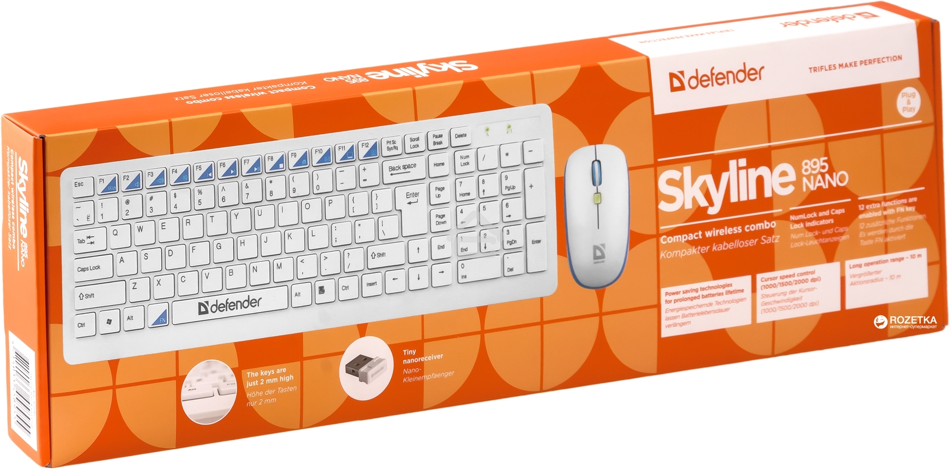 Клавиатура + мышь Defender Skyline 895 Nano W (белый) Кл:104, 1000/1500/2000dpi