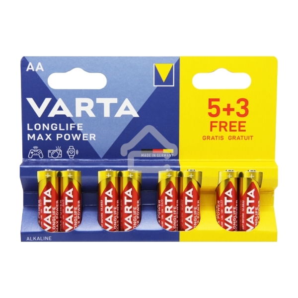 Батарея Varta LongLife Max Power Alkaline LR6 BL5+3 AA (8шт) блистер