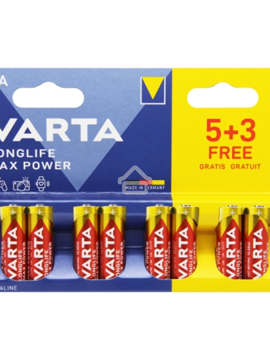 Батарея Varta LongLife Max Power Alkaline LR6 BL5+3 AA (8шт) блистер