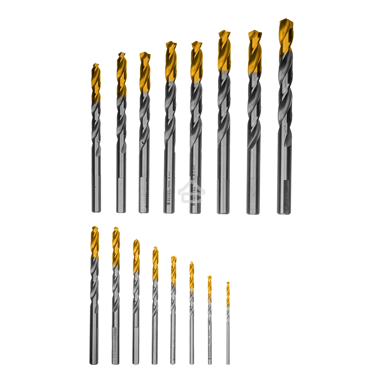 Набор сверл по металлу Denzel 1-10 мм, Р6М5-TiN, Golden Tip, 19 шт 723003