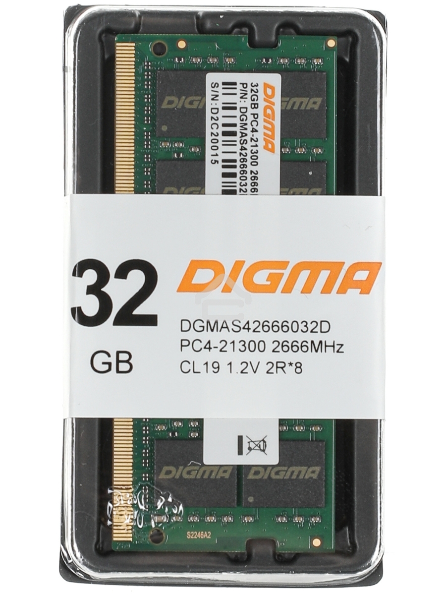 Оперативная память Digma, DDR4, 32GB (1x32GB), 2666MHz, CL19, SO-DIMM