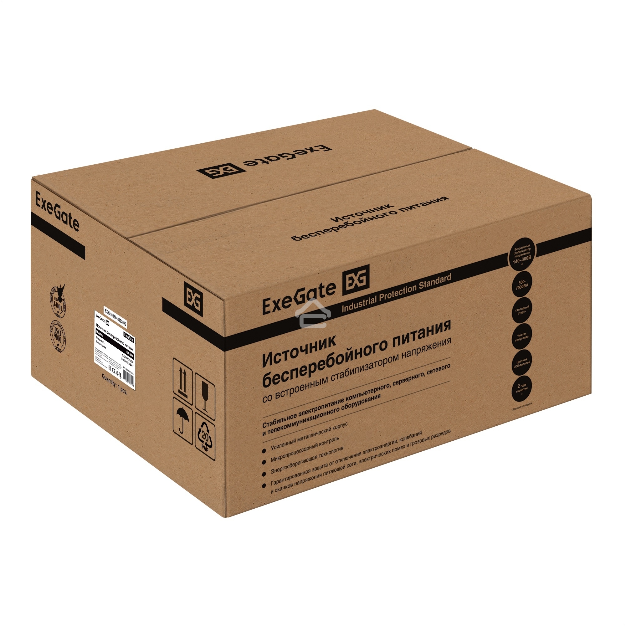 Комплект источника бесперебойного питания ExegateEX296003RUS + батарея 65Aч EX282980RUS 4шт (инвертор, синус, для котла, настенный) ExeGate FineSine SX-3000.LCD.AVR.2SH.T <3000VA/2100W, чистая синусоида, цветной LCD-дисплей, AVR, 2*Schuko+клеммы, линейно-