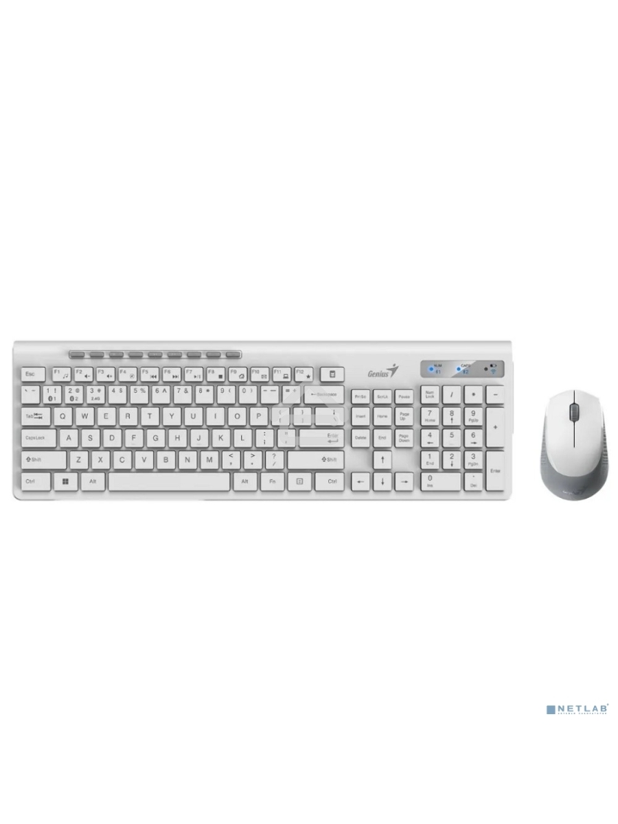 Комплект беспроводной Genius Smart KM-8230 WHITE, клавиатура+мышь, USB, 1 мини-ресивер на оба устройства. Клавиатура: 104 клавиши кнопка SmartGenius, клавиши т