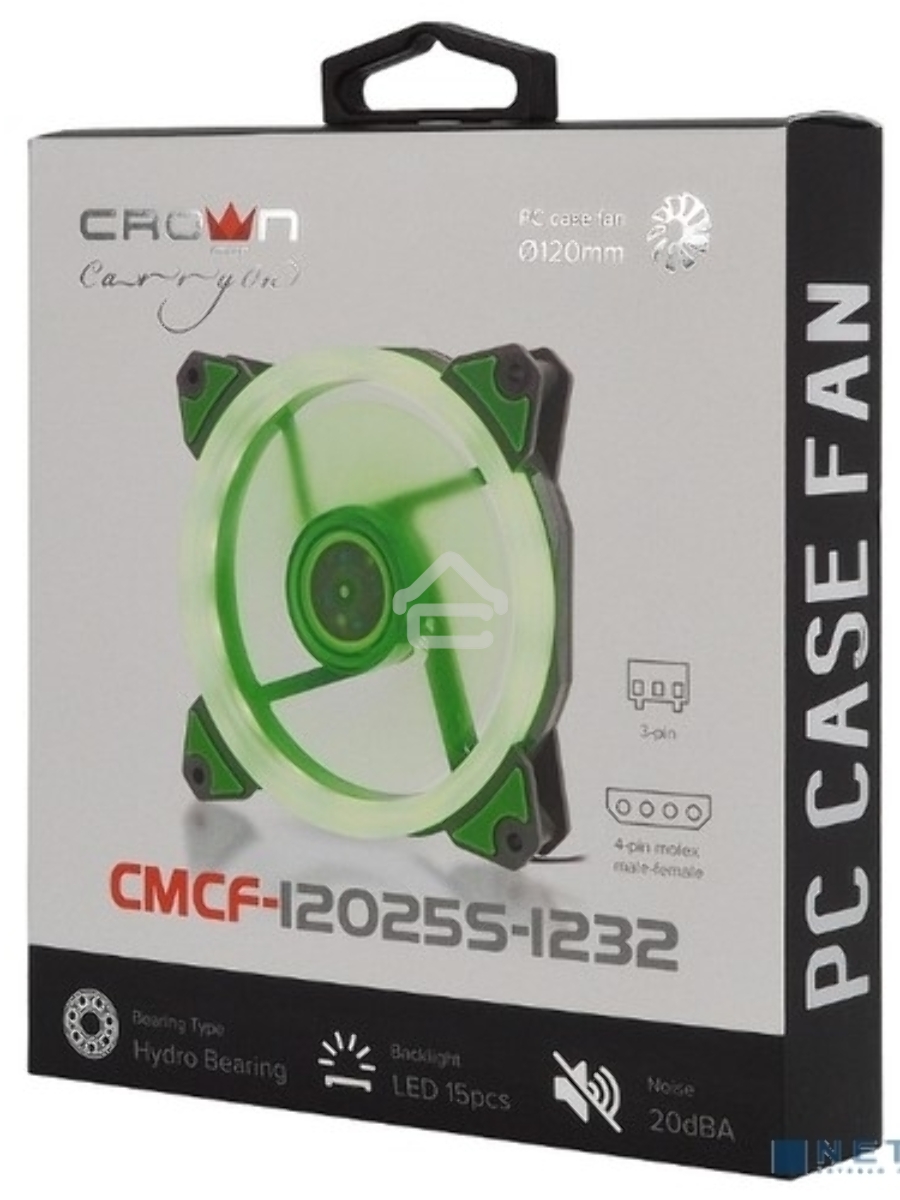 Вентилятор для корпуса Crown CMCF-12025S-1232 черный/зеленый, 120 мм, 1650 об/мин, 23 дБ, 3 pin