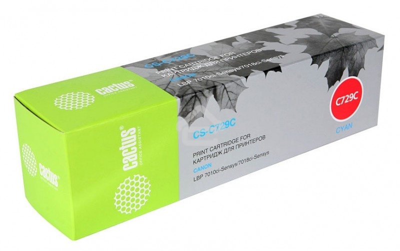 Картридж лазерный Cactus CS-C729C голубой (1000 стр.) для принтеров Canon i-SENSYS LBP7010C/LBP7018C