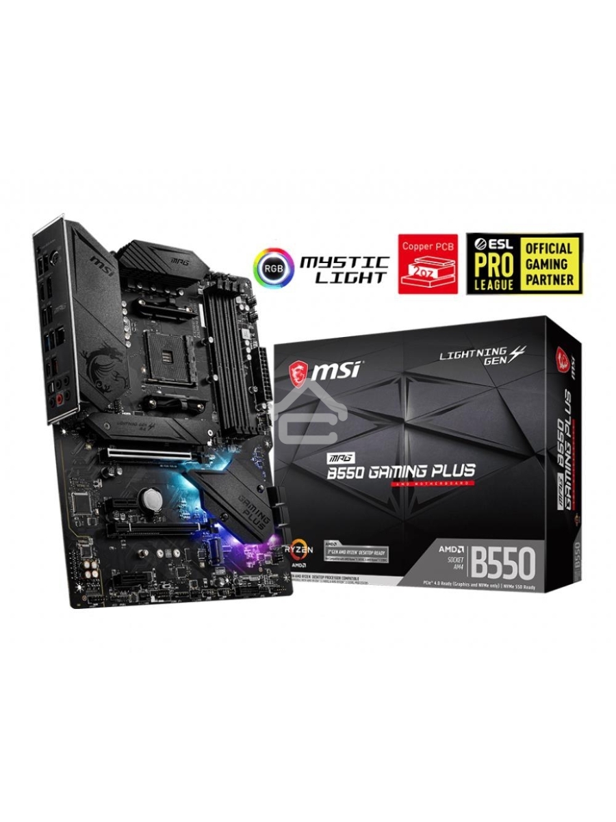 Материнская плата MSI MPG B550 GAMING PLUS, AM4, AMD B550, 4xDDR4, 6xSATA, 2xM.2, 1xPCI-E 4.0 x16, 1xPCI-E 3.0 x4, 2xPCI-E x1, 1xHDMI, 1xDP, 1x 1Gb LAN, 4xUSB-A 2.0, 2xUSB-A 3.2 Gen 1, 1xUSB-A 3.2 Gen 2, 1xUSB-C 3.2 Gen 2, 5x3.5 мм, 7.1, ATX