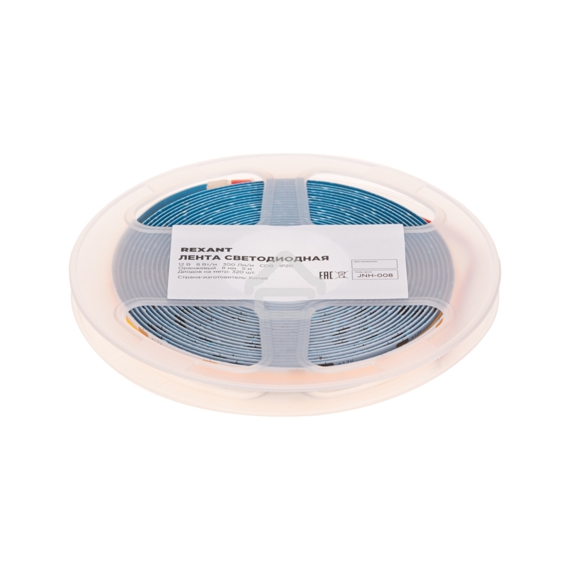 Лента светодиодная Rexant 12В, COB 8Вт/м, 320 LED/м, оранжевый, 8мм, 5м, IP20