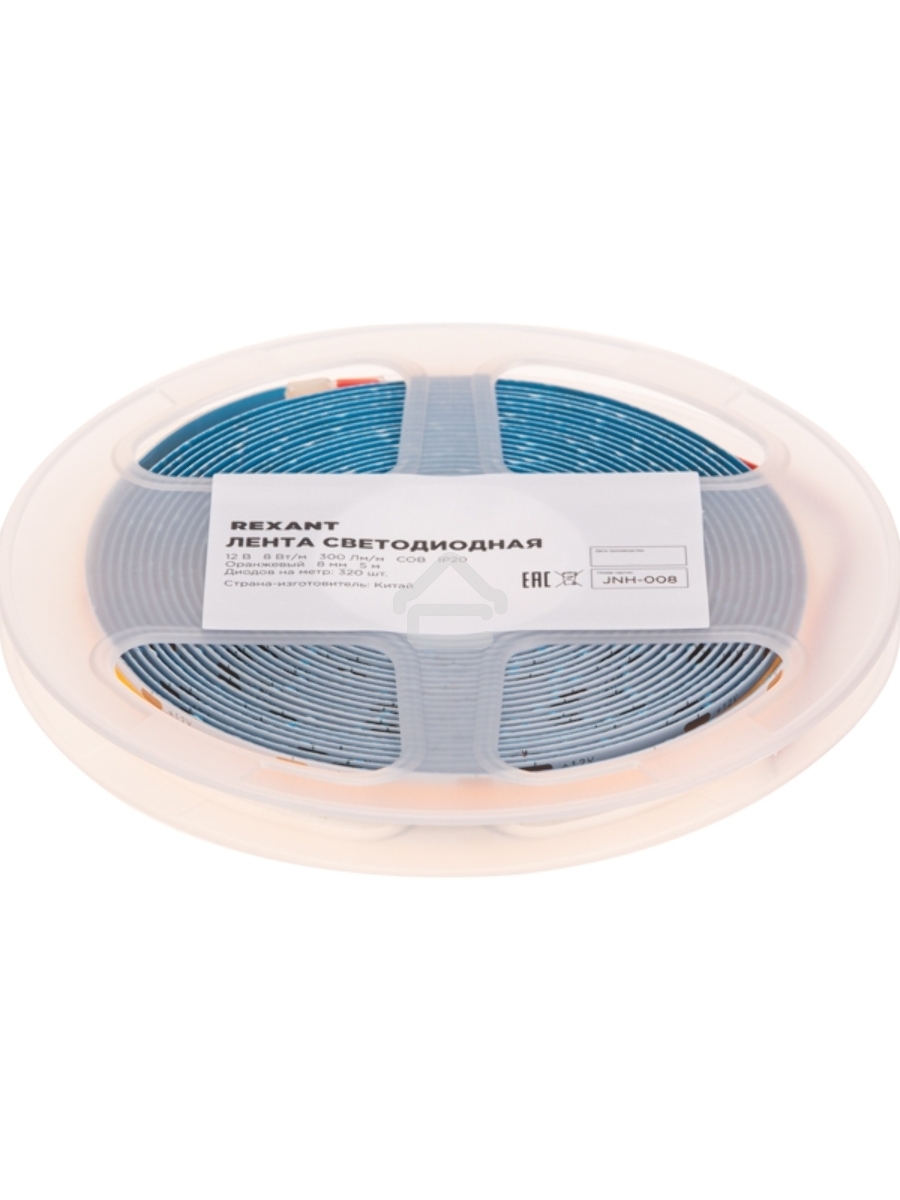 Лента светодиодная 12В, COB 8Вт/м, 320 LED/м, оранжевый, 8мм, 5м, IP20 Rexant