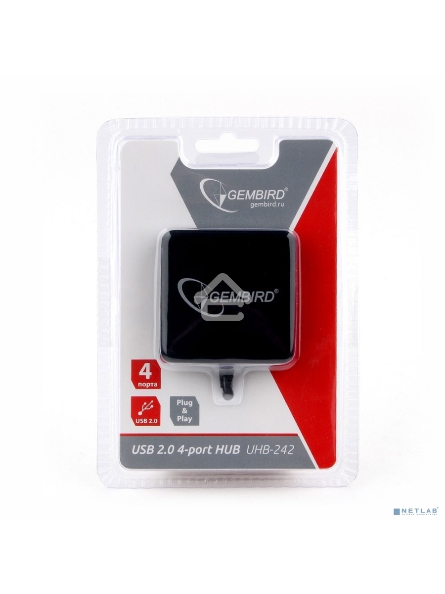 Концентратор USB 2.0 Gembird UHB-242, 4 порта, блистер, черный