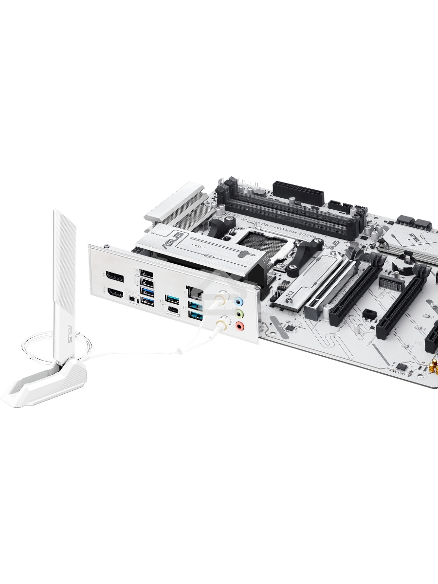 Материнская плата ASUS B650E MAX GAMING WIFI W, AM5, AMD B650, 4xDDR5, 4xSATA, 3xM.2, 1xPCIe 5.0 x16, 1xPCIe 4.0 x4, 2xPCIe 3.0 x1, 1xDP, 1xHDMI, 1x2.5Gb LAN, Wi-Fi 6E, Bluetooth 5.3, 1xUSB-C 10Gbps, 3xUSB-A 10Gbps, 2xUSB-A 5Gbps, 2xUSB-A 2.0, 3x3.5 мм, 7