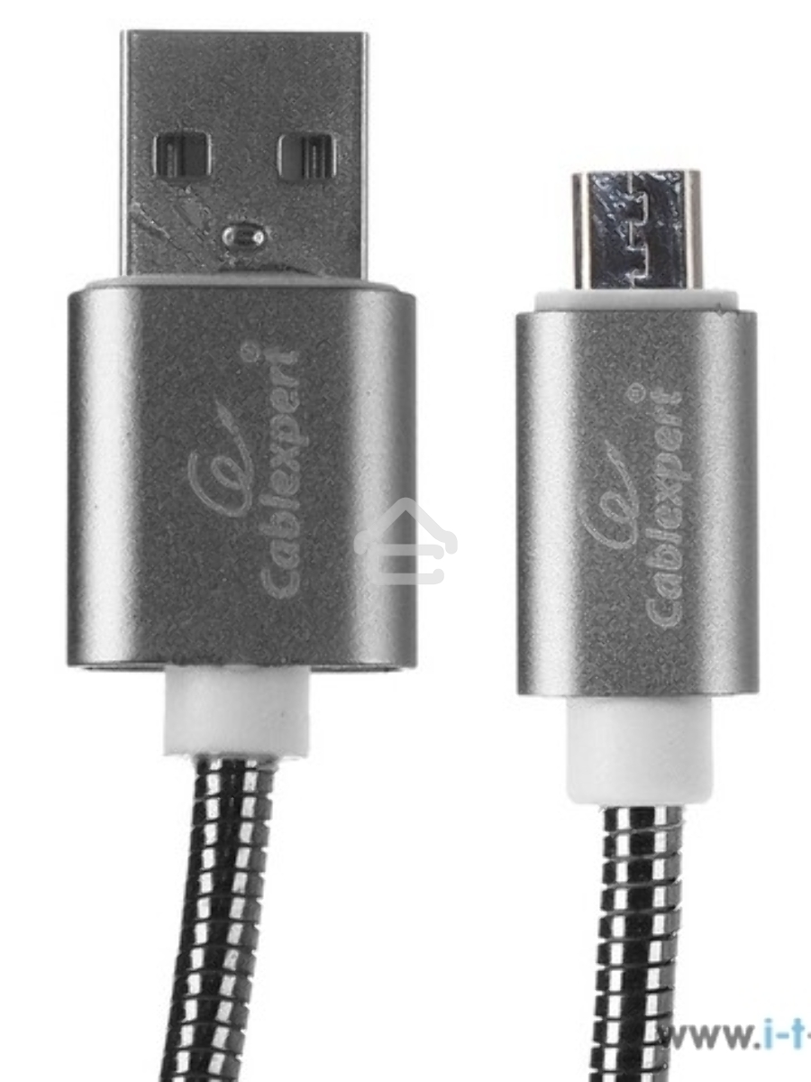 Кабель USB 2.0 Cablexpert CC-G-mUSB02Gy-1M, AM/microB, серия Gold, длина 1м, титан, блистер