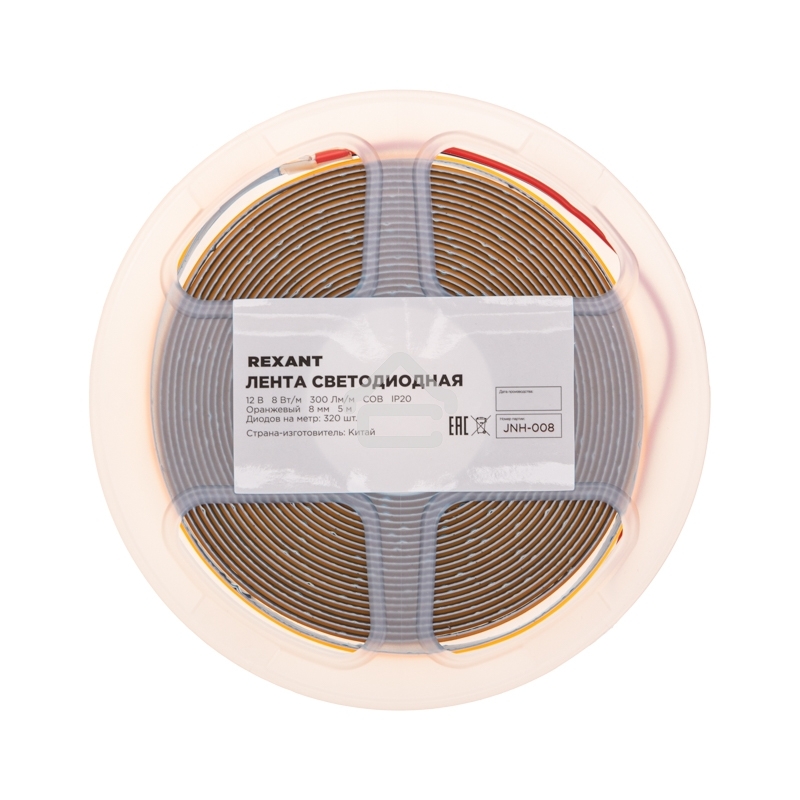 Лента светодиодная Rexant 12В, COB 8Вт/м, 320 LED/м, оранжевый, 8мм, 5м, IP20