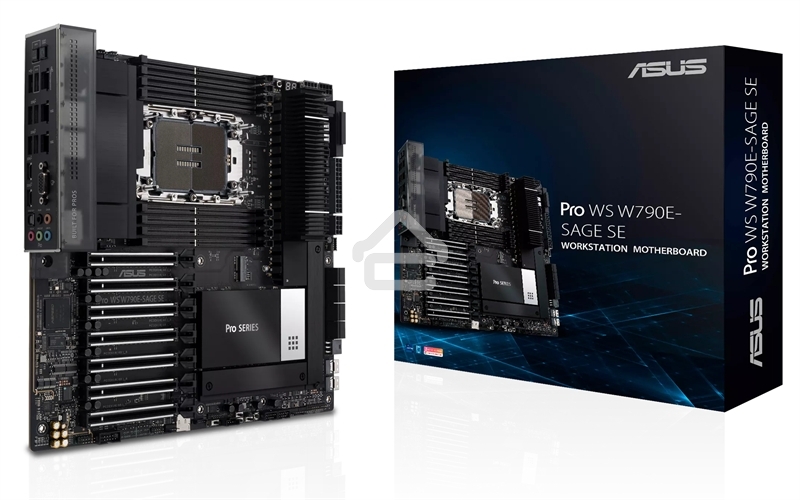Материнская плата ASUS Pro WS W790E-SAGE SE, LGA4677, Intel W790, 8xDDR5 (ECC), 3xM.2, 2xSlimSAS, 8xSATA, 7xPCIe 5.0, 2x10Gb LAN, 1xUSB 3.2 Gen 2x2 (Type-C), 5xUSB 3.2 Gen 2 (Type-A + Type-C), 2xUSB 2.0, 5x3.5 мм, 7.1, EATX