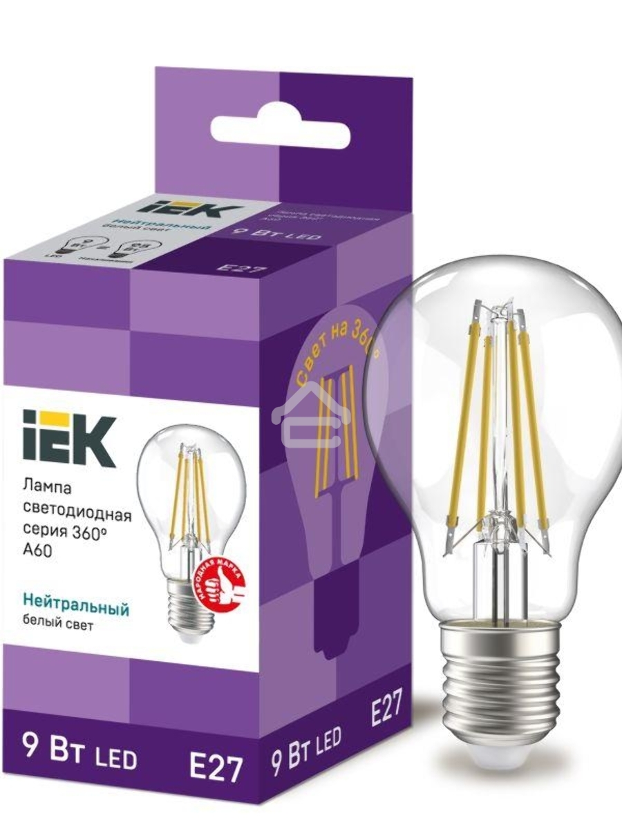 Лампа LED A60 шар прозр. Iek LLF-A60-9-230-40-E27-CL 9Вт 230В 4000К E27 серия 360°