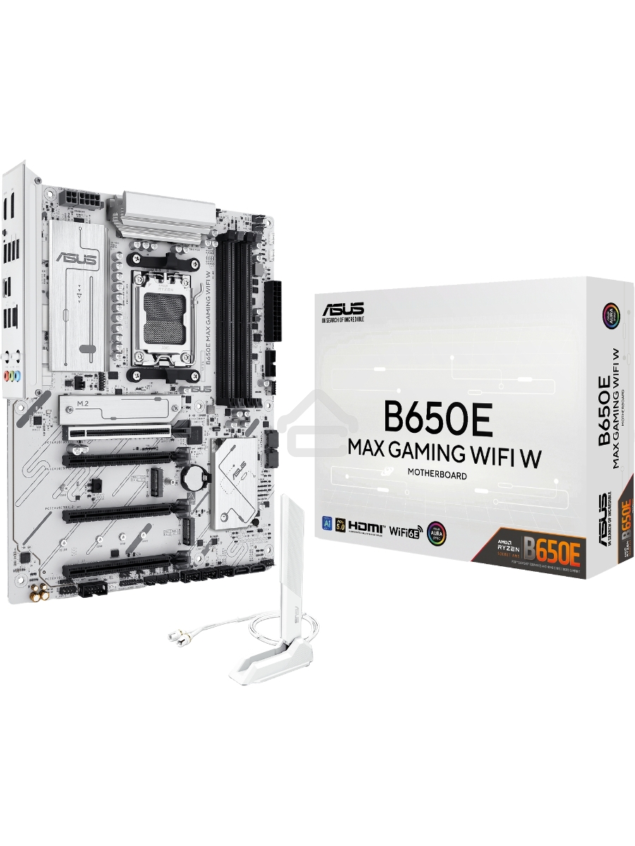 Материнская плата ASUS B650E MAX GAMING WIFI W, AM5, AMD B650, 4xDDR5, 4xSATA, 3xM.2, 1xPCIe 5.0 x16, 1xPCIe 4.0 x4, 2xPCIe 3.0 x1, 1xDP, 1xHDMI, 1x2.5Gb LAN, Wi-Fi 6E, Bluetooth 5.3, 1xUSB-C 10Gbps, 3xUSB-A 10Gbps, 2xUSB-A 5Gbps, 2xUSB-A 2.0, 3x3.5 мм, 7