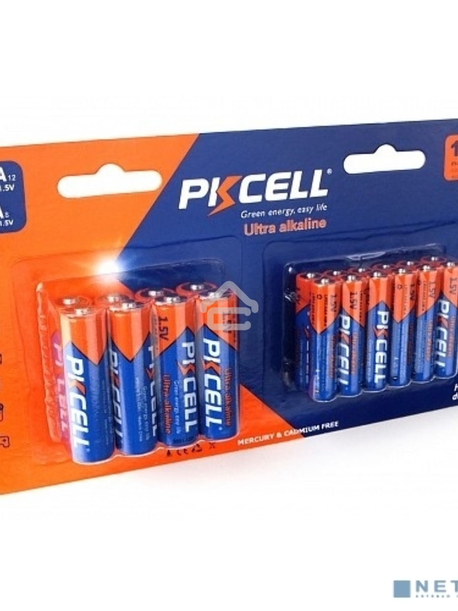 Щелочной/алкалиновый элемент питания PKCELL LR03(12)+LR6(8) тип - AAА 12 шт + АА 8 шт в блистере
