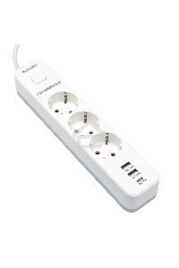 Сетевой фильтр Гарнизон EPS-3-CU2-W-2 2.0 Мультипорт 3р, 10А, 1xType-C PD, 2 х USB QC, 2м, ур.защиты 2+, белый, пак (21448)
