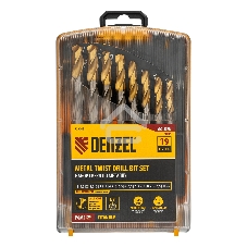 Набор сверл по металлу Denzel 1-10 мм, Р6М5-TiN, Golden Tip, 19 шт 723003