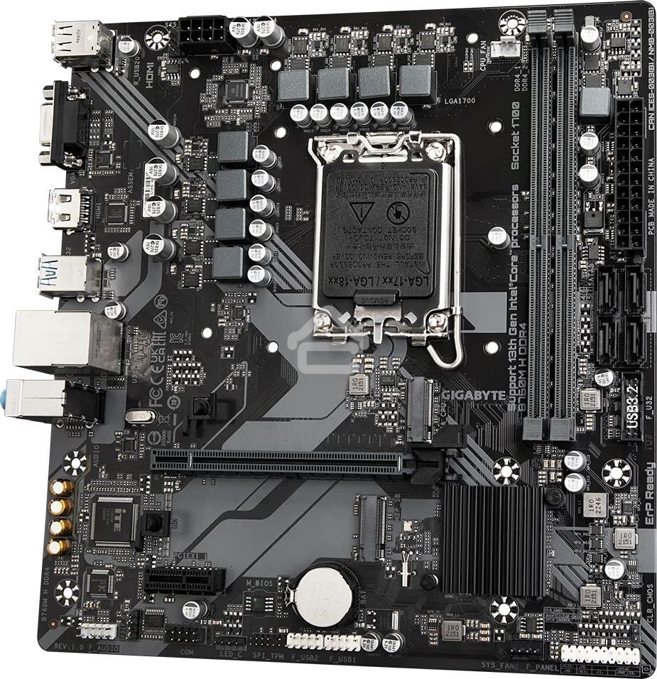 Материнская плата Gigabyte B760M H DDR4, LGA 1700, Intel B760, 2xDDR4, 4xSATA, 2xM.2, 1xPCIe 4.0 x16, 1xPCIe x1, 1xHDMI, 1xVGA, 1x 1Gb LAN, 2xUSB 2.0, 4xUSB 3.2 Gen 1, 3x3.5 мм, 7.1, Micro ATX
