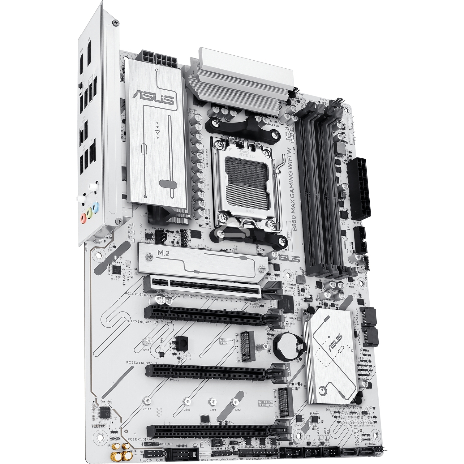 Материнская плата ASUS B850 MAX GAMING WIFI W, AM5, AMD B850, 4xDDR5, 4xSATA, 3xM.2, 1xPCIe 5.0 x16, 1xPCIe 4.0 x4, 2xPCIe 3.0 x1, 1xDisplayPort, 1xHDMI, 1x2.5Gb LAN, Wi-Fi 6E, Bluetooth 5.3, 1xUSB-C 10Gbps, 3xUSB-A 10Gbps, 2xUSB-A 5Gbps, 2xUSB-A 2.0, 3x3