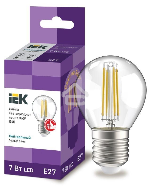 Лампа LED G45 шар прозр. Iek LLF-G45-7-230-40-E27-CL 7Вт 230В 4000К E27 серия 360°