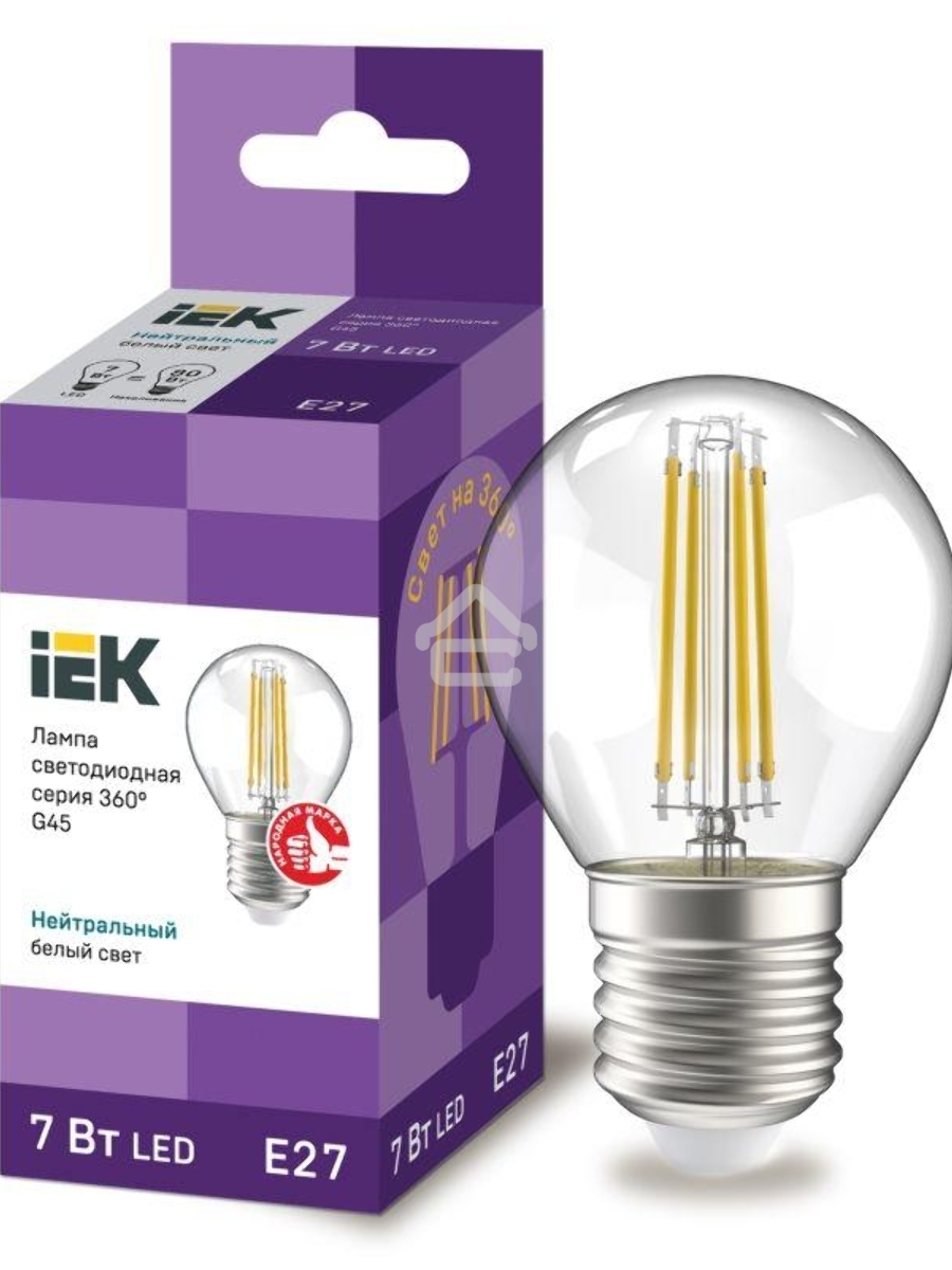 Лампа LED G45 шар прозр. Iek LLF-G45-7-230-40-E27-CL 7Вт 230В 4000К E27 серия 360°