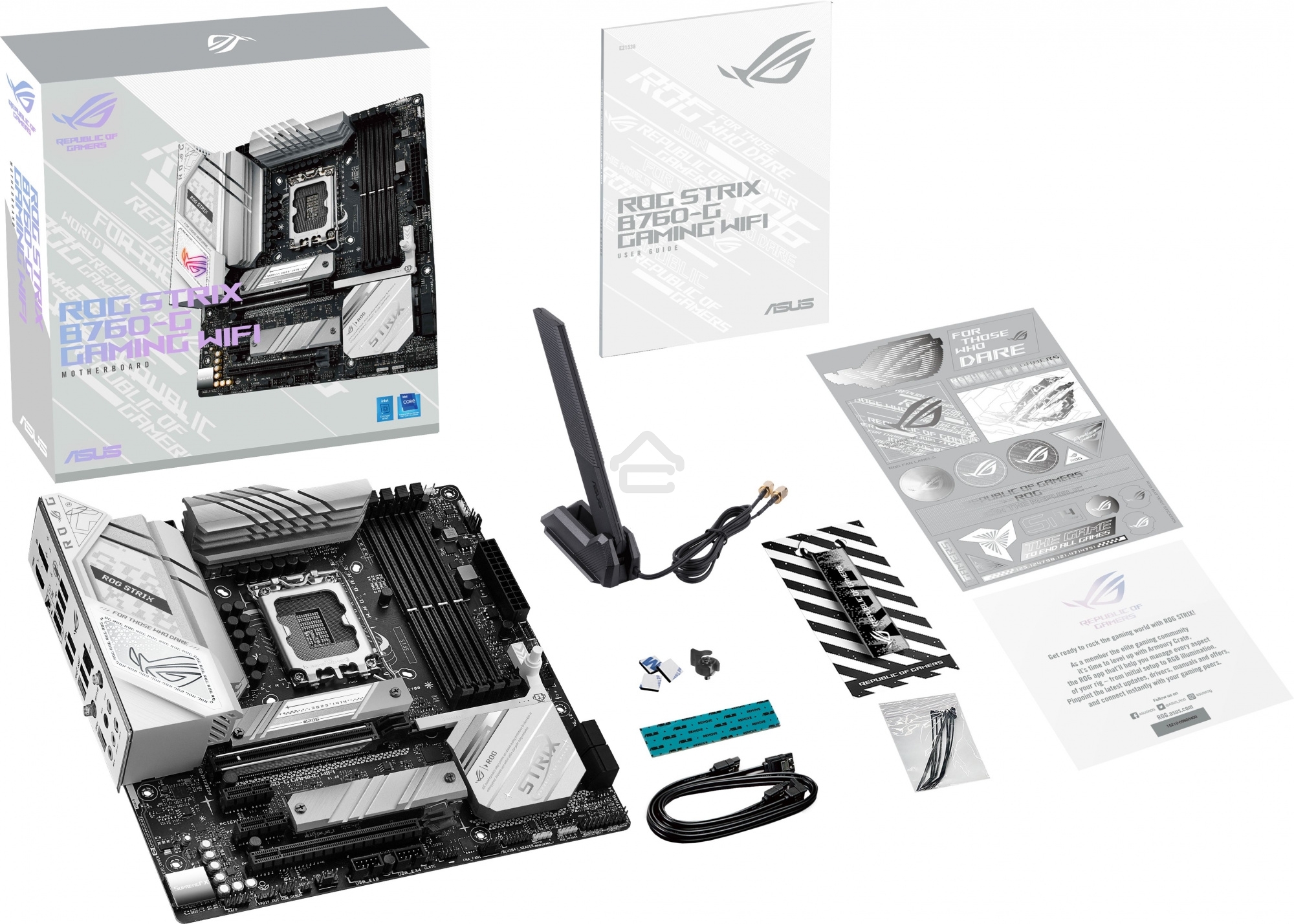 Материнская плата ASUS ROG STRIX B760-G GAMING WIFI, LGA 1700, Intel B760, 4xDDR5, 4xSATA, 2xM.2, 1xPCIe 5.0 x16, 1xPCIe 4.0 x4, 1xHDMI, 1xDP, 1x 2.5Gb LAN, 1xUSB-A 3.2 Gen 2, 2xUSB-A 3.2 Gen 1, 4xUSB-A 2.0, 1xUSB-C 3.2 Gen 1, 1xUSB-C 3.2 Gen 2x2, 5x3.5 м