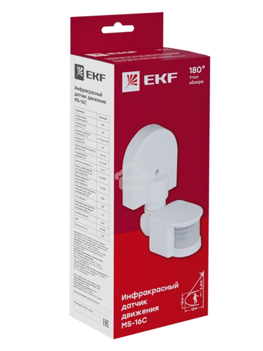 ИК датчик движения EKF dd-ms-16C  наст. 1200Вт 180гр. до 12м IP44 MS-16C EKF PROxima