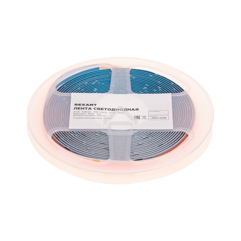 Лента светодиодная 24В, COB 8Вт/м, 320 LED/м, красный, 8мм, 5м, IP20 Rexant