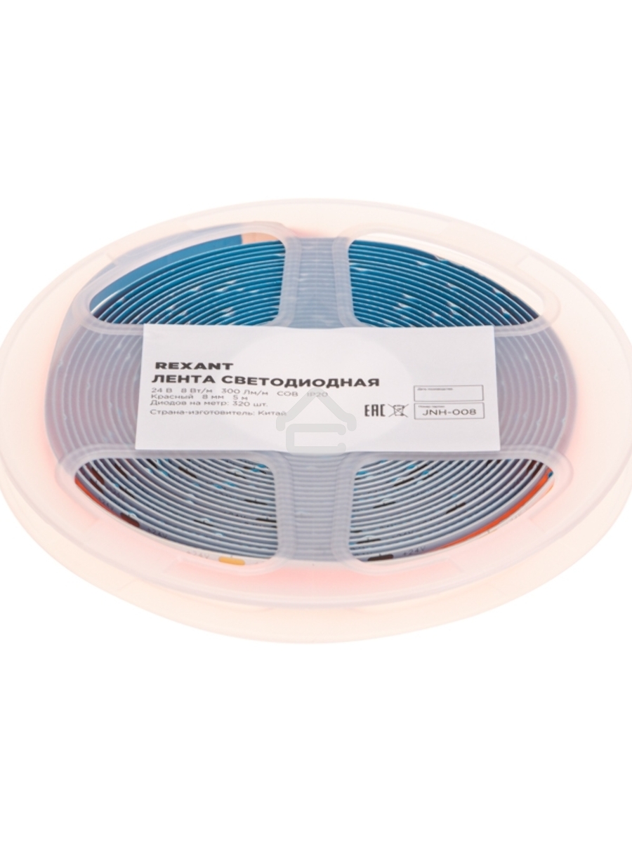 Лента светодиодная 24В, COB 8Вт/м, 320 LED/м, красный, 8мм, 5м, IP20 Rexant