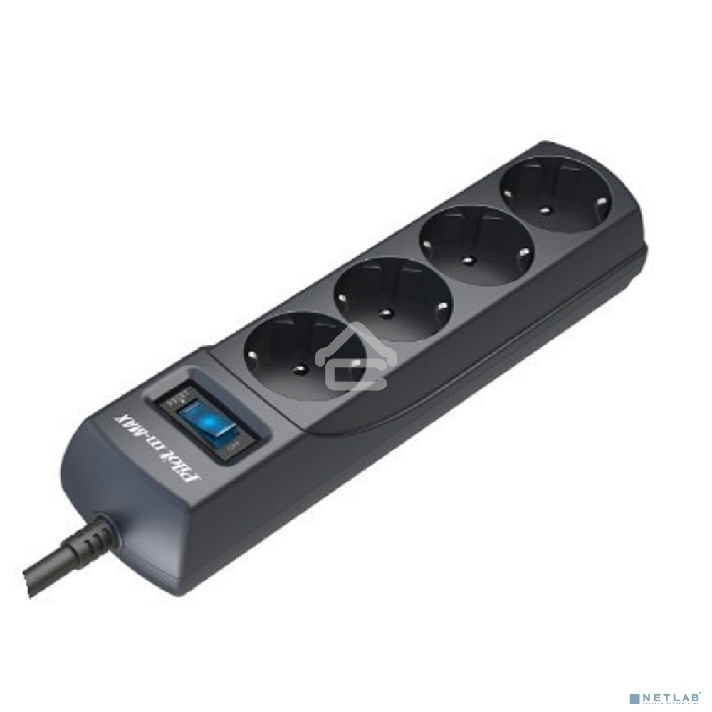 Сетевой фильтр ZIS Pilot m Max 4 розетки (евро с заземлением), 15А/3.3 кВа, автомат, 5 м, черный Surge protector Pilot m Max 4 euro outlets, 15А/3.3кВа, 5m, black