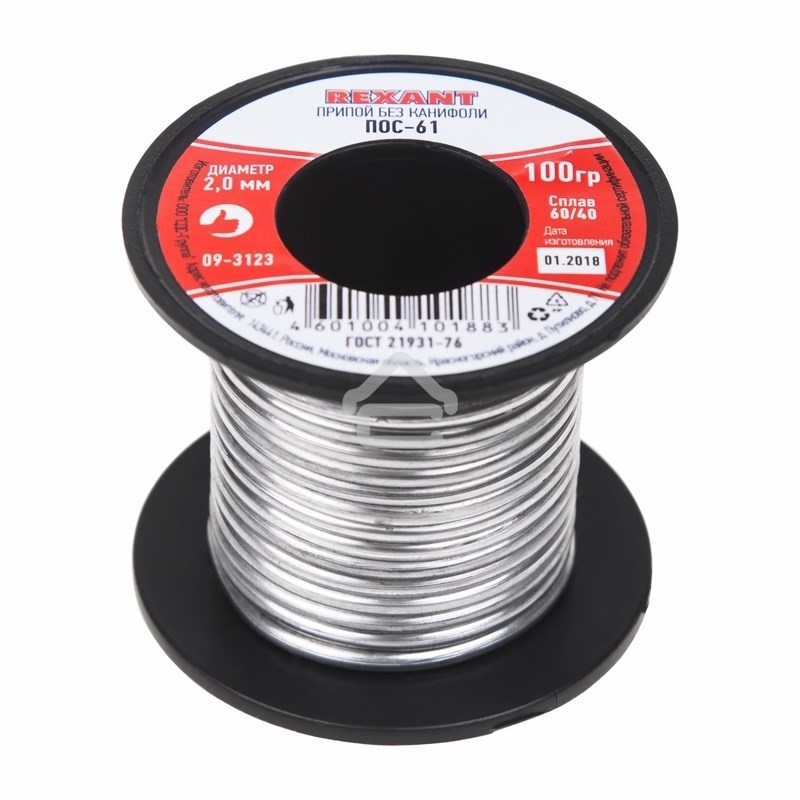 Припой катушка Rexant 09-3123 ПОС-61 без канифоли (O2,0мм, 100гр)