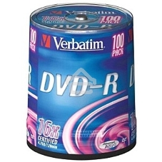 Диск DVD-R Verbatim 4.7Gb 16x Cake Box (100шт) (43549)