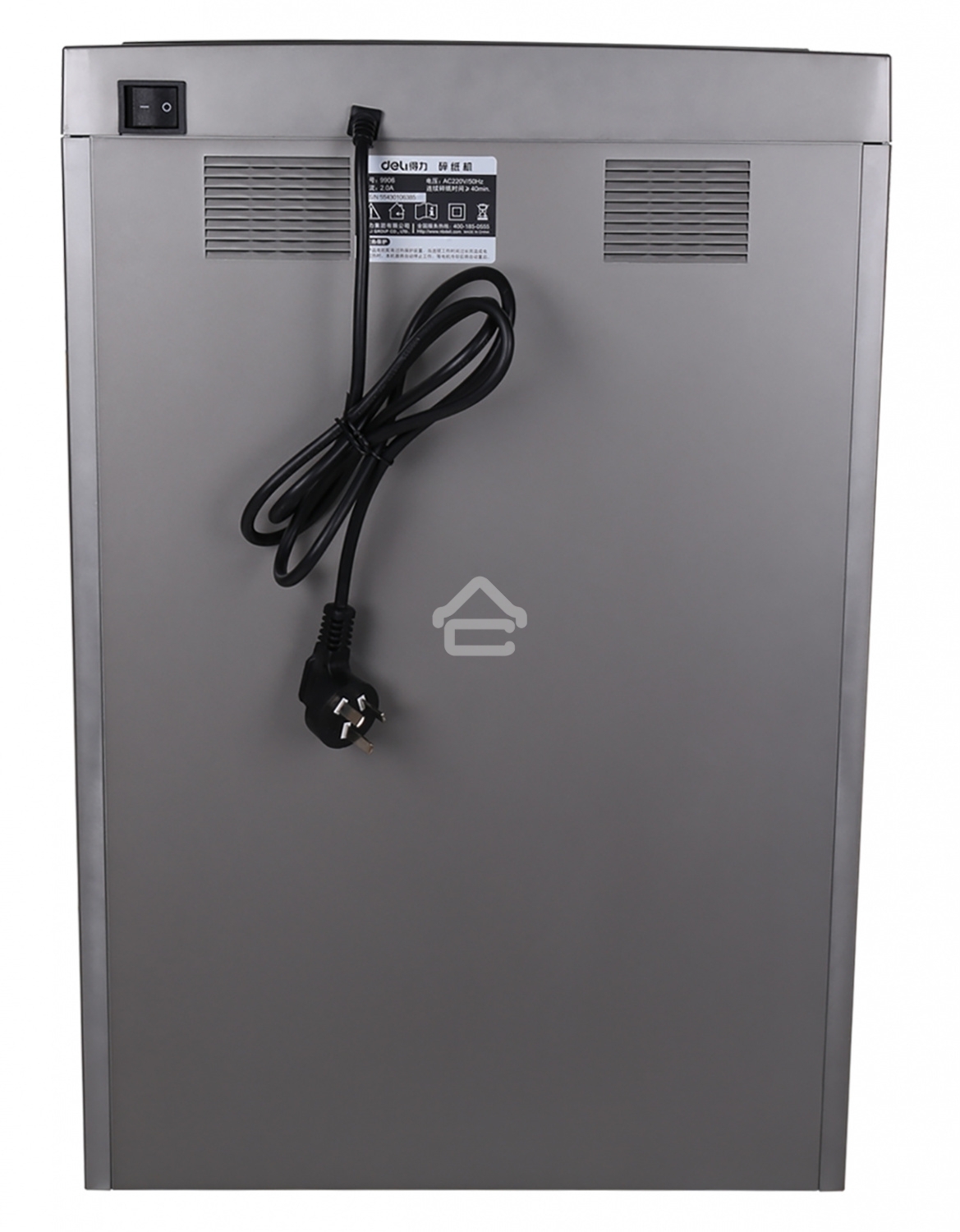 Шредер Deli 9907 серебристый с автоподачей (секр.P-4)/фрагменты/8лист./20лтр./скрепки/скобы/пл.карты/CD