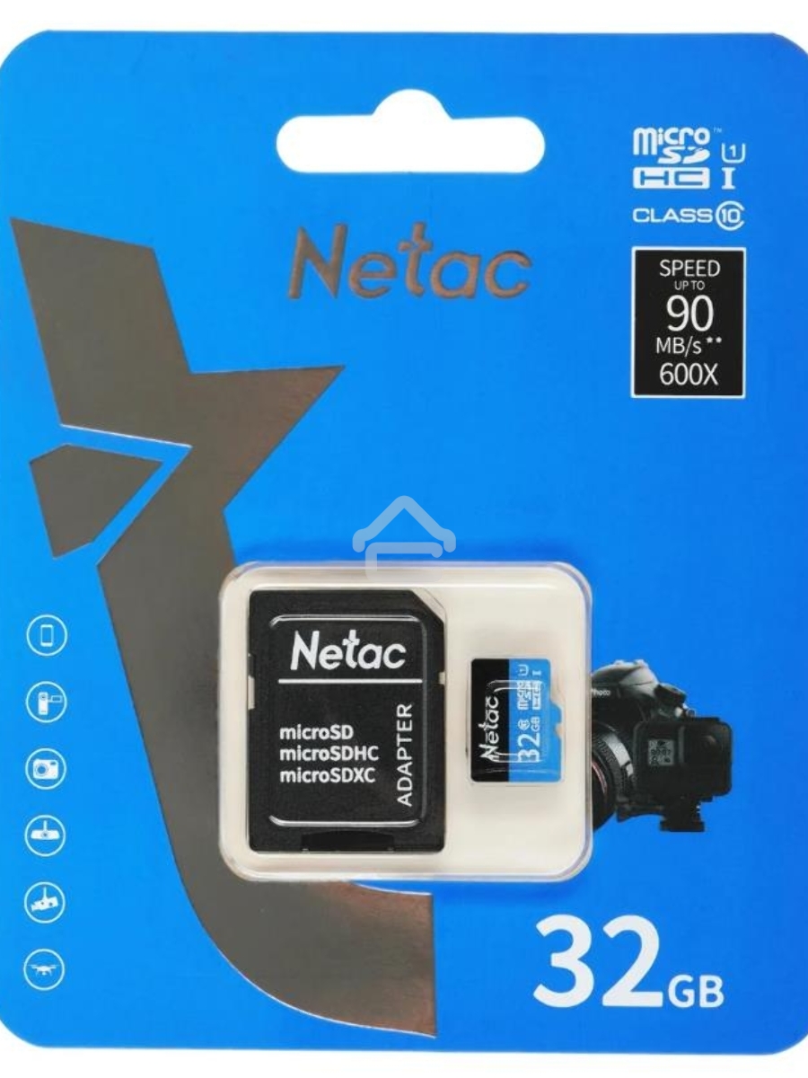 Флеш карта microSDHC 32GB Netac P500 <NT02P500STN-032G-R> (с SD адаптером) 80MB/s