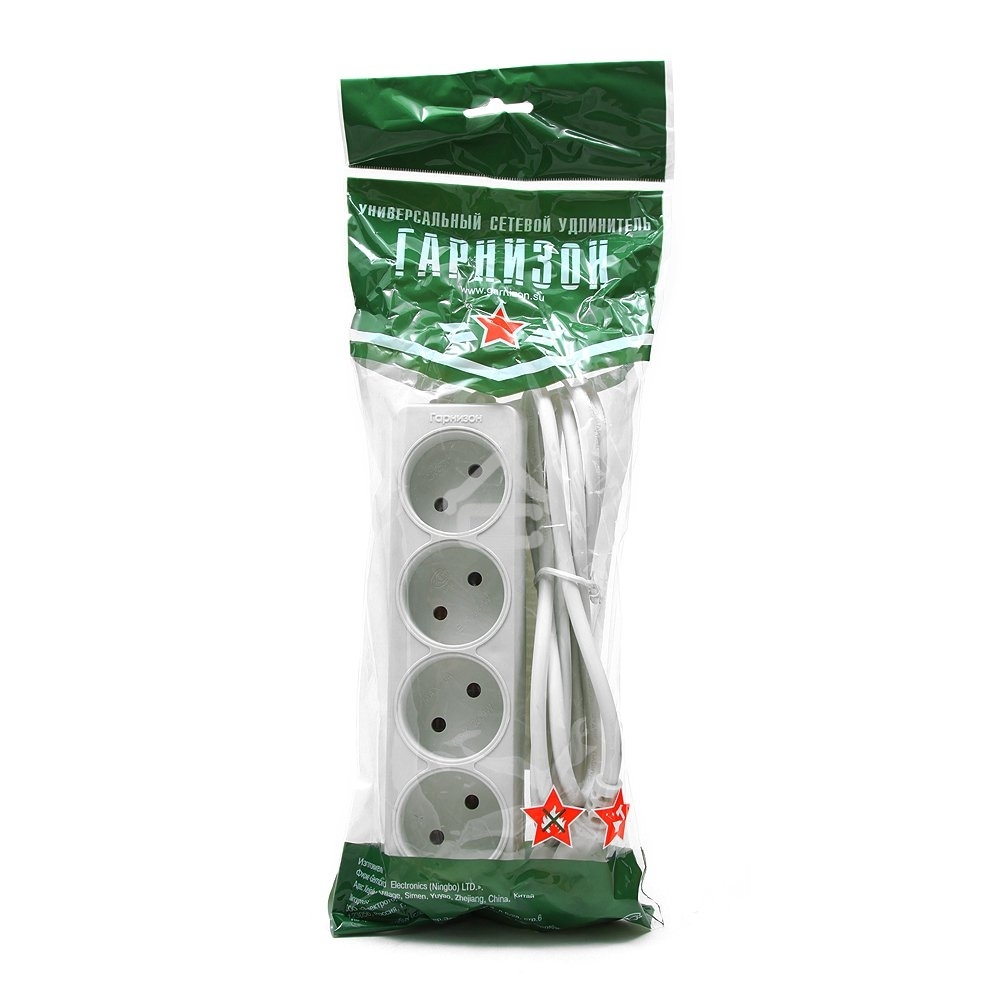 Удлинитель Гарнизон EL-NL4-W-2, 4 розетки допустимый ток 10А, длина 2 м.
