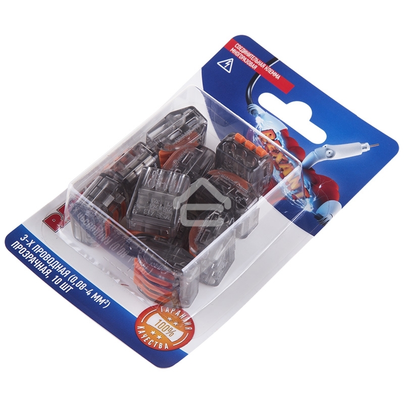 Соединительная клемма многоразовая, 3-х проводная, прозрачная (0,08-4 мм²), (10шт.) Rexant