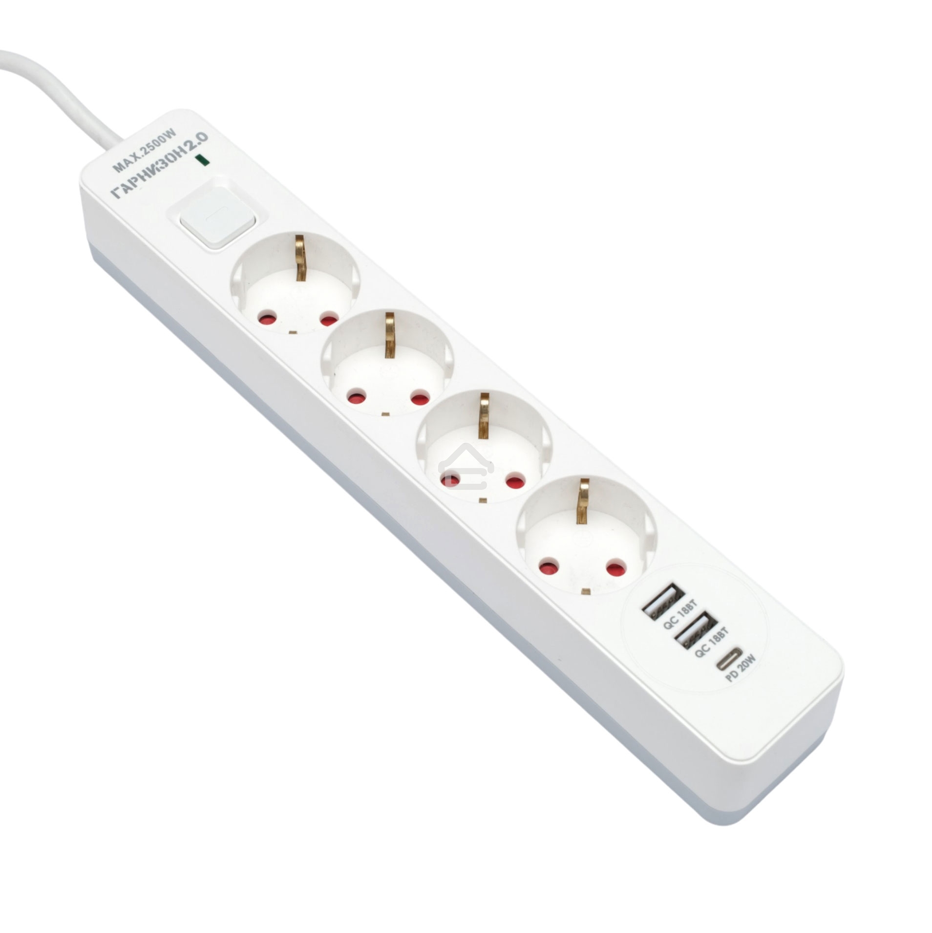 Сетевой фильтр Гарнизон EPS-OP-4-CU2-W-2 2.0 Мультипорт 4 р, 10А, 1xType-C PD, 2 х USB QC, 4 м, ур.защиты 4+, белый, пак (21449)