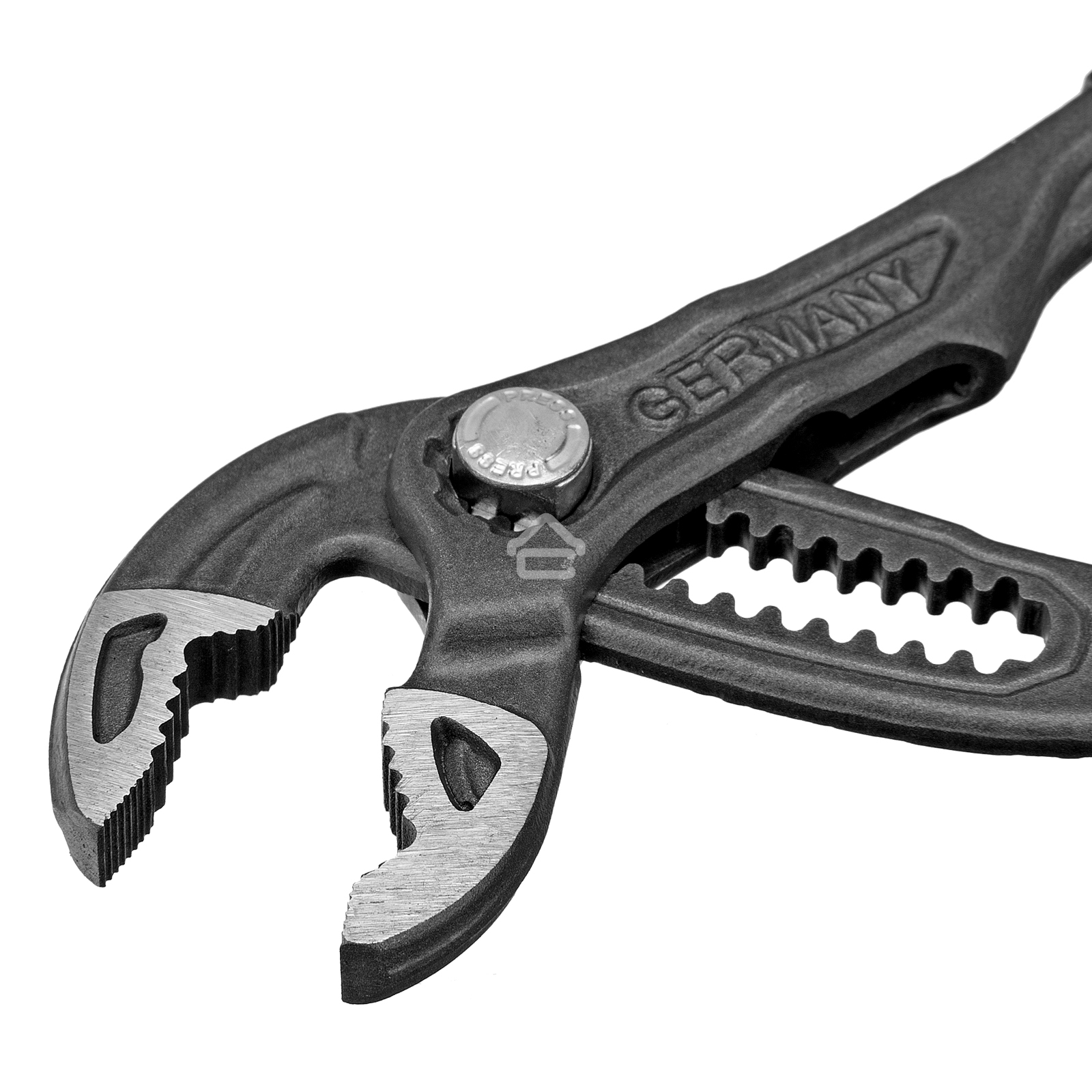 Клещи переставные Denzel кнопочный механизм, обливные рукоятки, 250 мм